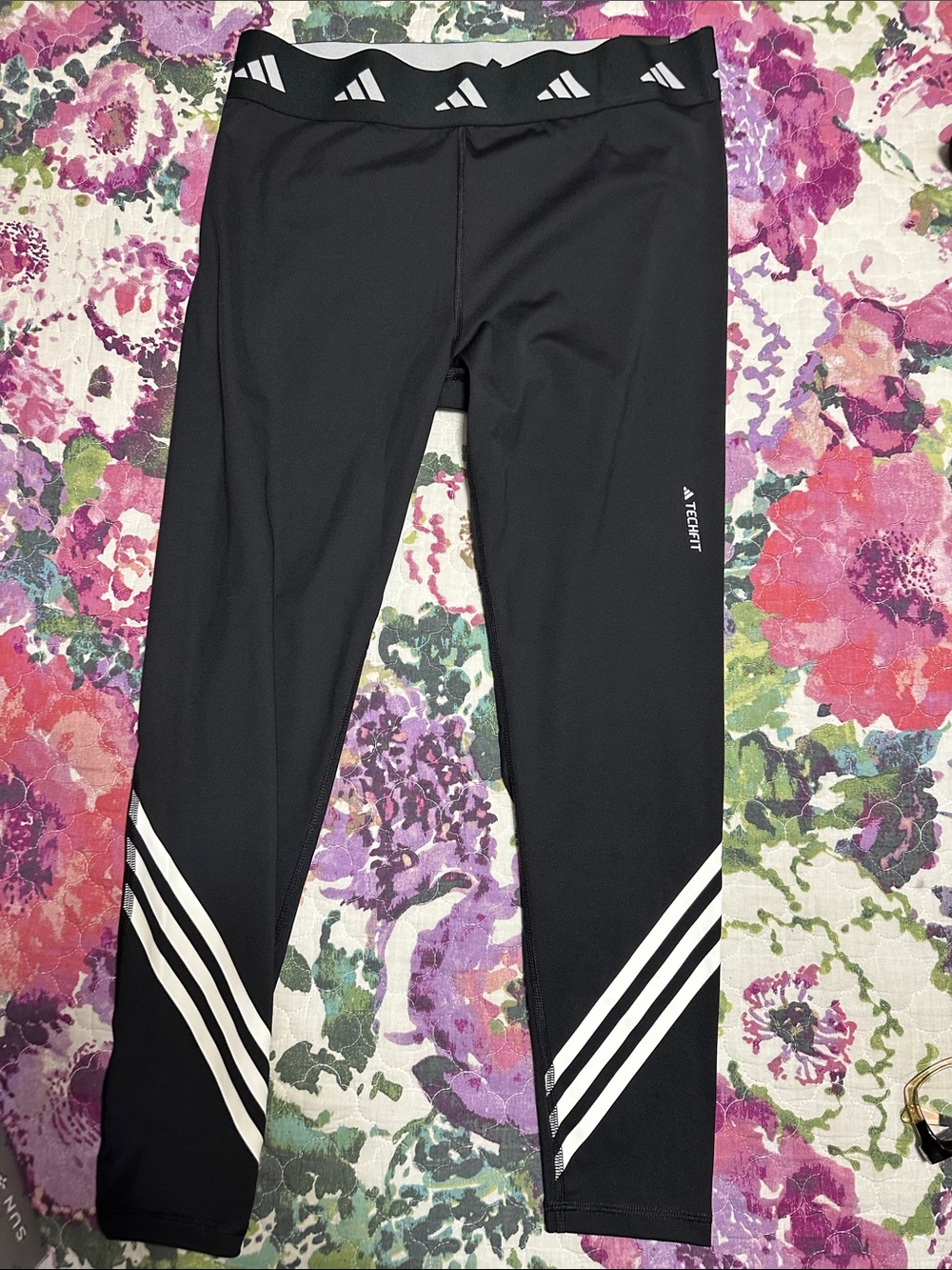 Adidas Womens Black Techfit Leggings with White Stripe Detail